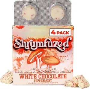 NEW 2026!! Shrumfuzed Mushroom White Chocolate | Nootropic Mushroom Supplement with Lion's Mane, Reishi, Cordyceps & Chaga | 4 Count, White Chocolate Peppermint