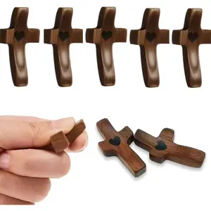 Handmade 10Pcs Wooden Cross Relieve Anxiety Comfort for Clutching, Clinging and Praying,Pocket Prayer Cross, Religious Easter Day Gifts, Christmas Gift, Church Party Gift