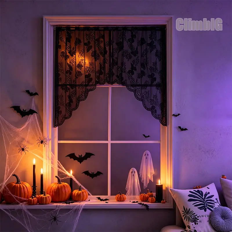 Halloween Black Lace Curtain, Single Panel Gothic Flower Window Curtain, Spooky Room Divider Drapes, Elegant Dark Floral Sheer Curtain for Bedroom Living Room Party Decor, Fall Holiday Home Decoration