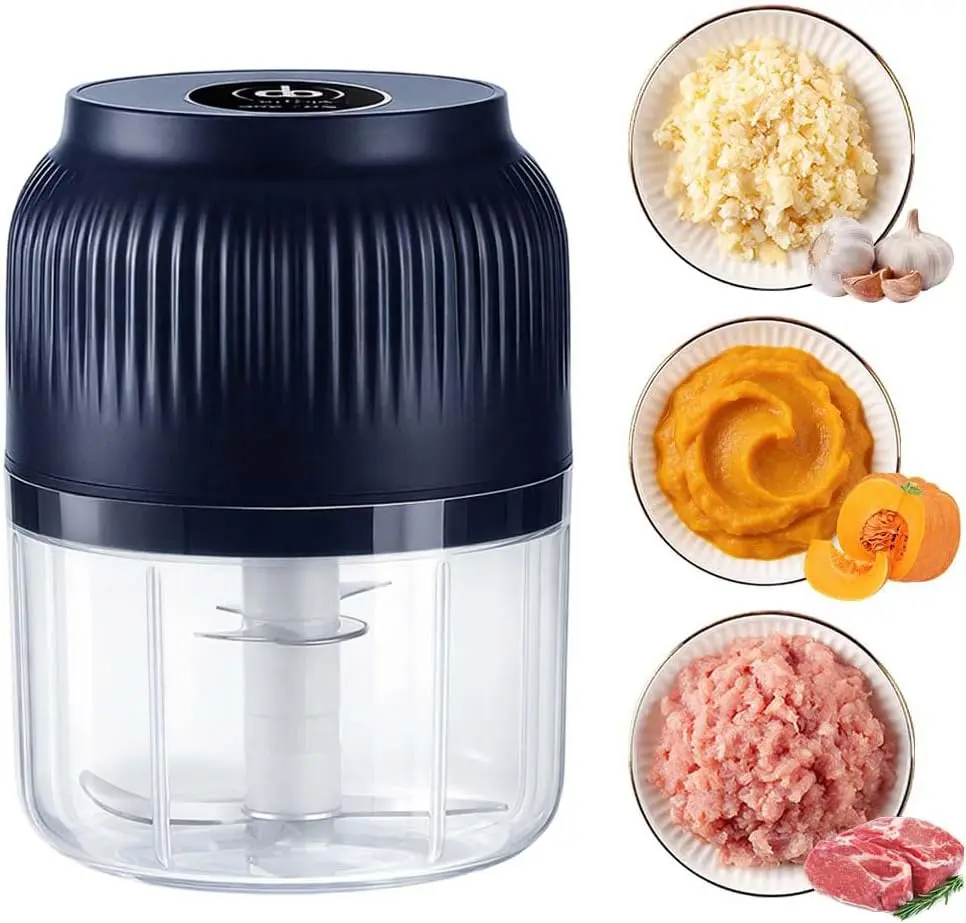 Cordless Electric Kitchen Vegetable Chopper - 4 Sharp Blades, 300ML Capacity, Multifunctional Vegetable Fruit Chopper, Portable Home Cooks' Appliance with Blender-Like Function for Chop Veggies, Ginger, Chili