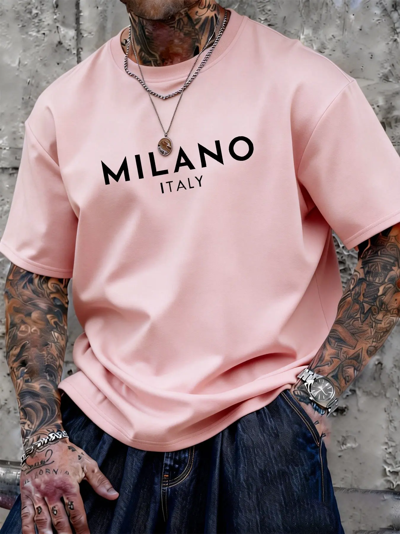 "milano Italy" Simple Letter Print T-Shirt, Unisex Oversize Loose Fit, Casual Long Sleeve Top, Perfect for Daily Wear
