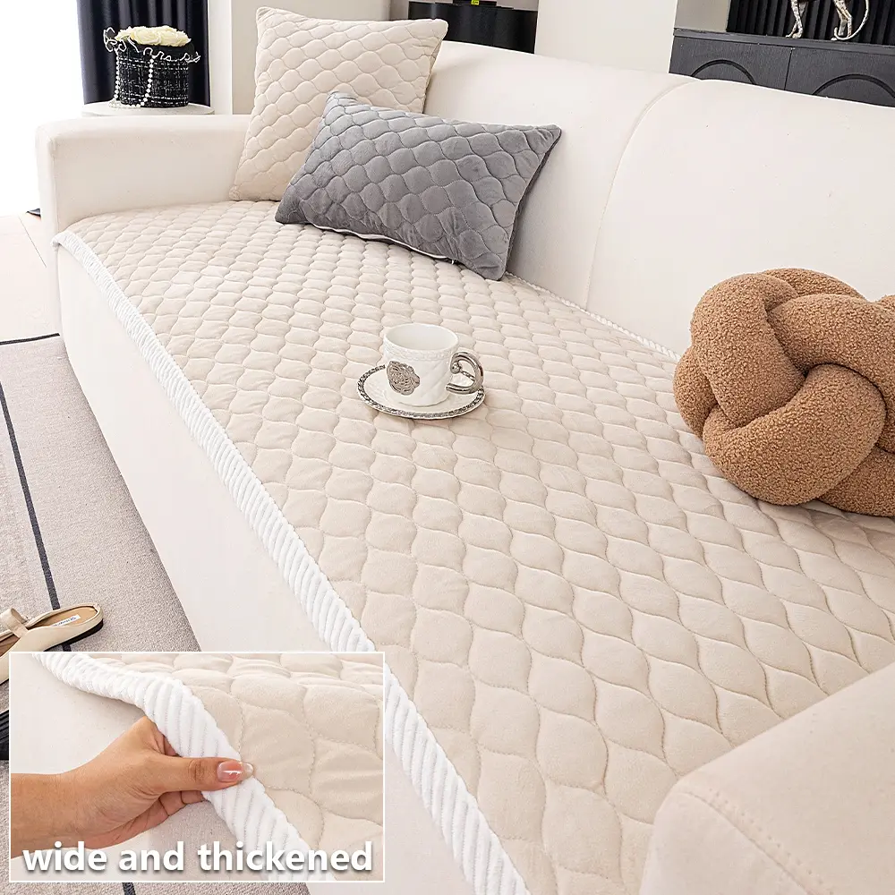 1pc Classic Wide-Edge Solid Color Sofa Cover, Couch Cover, Soft Skin-Friendly Plush Sofa Cover, Non-Slip Pet-Friendly Sofa Pad, Sofa Slipcover, machine-washable, hand-washable, serving as sofa decoration and furniture protector for bedrooms
