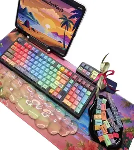 Pastel Beach Theme on Aluminum Base Keyboard Full Set Desk Mat Extra Keycaps