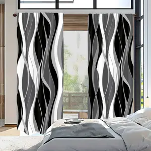 2pc striped line art curtains, black and white geometric abstract print Window Curtain, suitable for dormitories, bedrooms, living rooms, kitchens, and more for home decoration