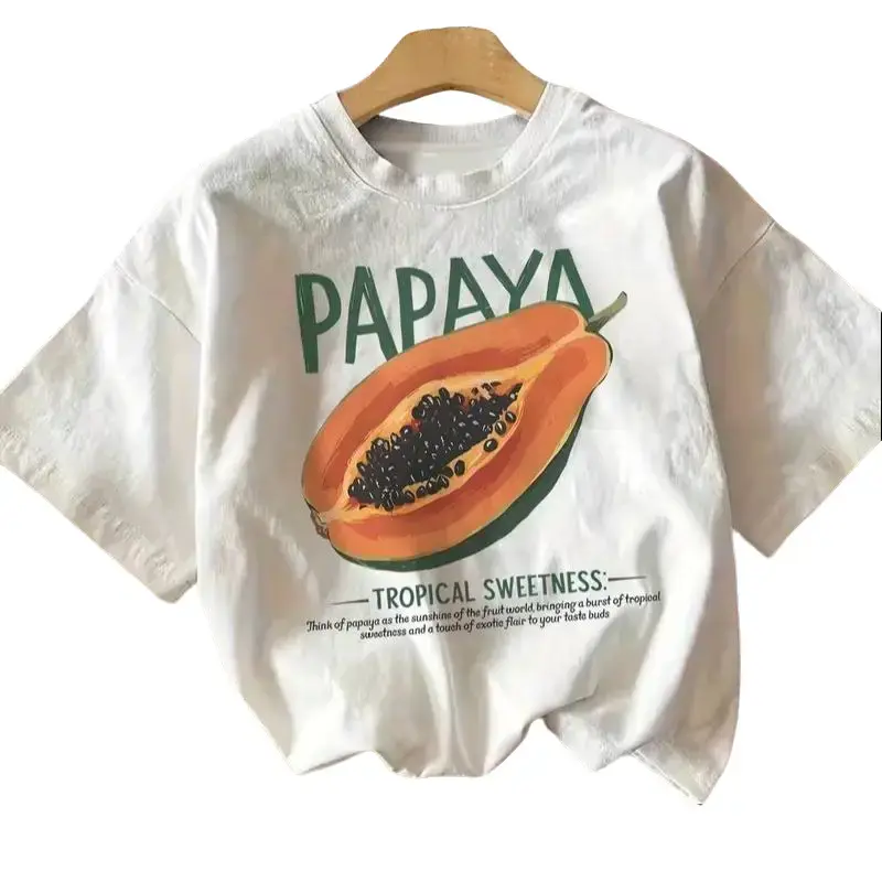 Men's 100% Cotton Round Neck "Tropical Sweetness" Papaya Print Short Sleeve Tee, Fitted Cut, Vibrant Graphics, Breathable Casual Tshirt for Everyday & Beach Wear