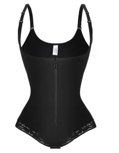 Front Zip Shapewear Bodysuit with Lace Trim - Tummy Control Waist Trainer & Adjustable Straps Live（ttl giveaway link）