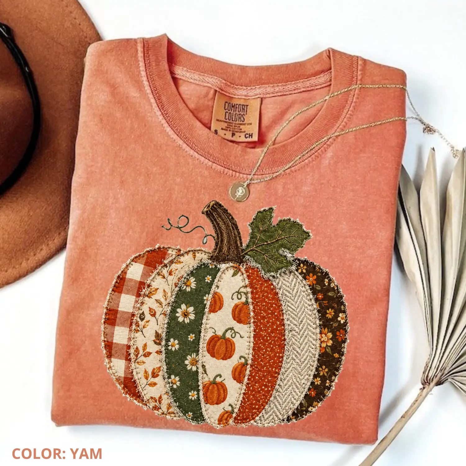 [print] Comfort Colors Faux Patchwork Pumpkin shirt, Checkered Pumpkin Fall Crewneck, Comfort Colors Autumn Thanksgiving t-shirt, Cozy Fall Mom Outfit