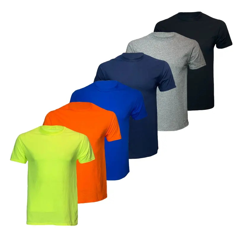 6 PACK - 50/50 Cotton/Polyester heavy weigh Blend Short Sleeve Shirt available in HI VIS ORANGE AND SAFETY GREEN and other colors