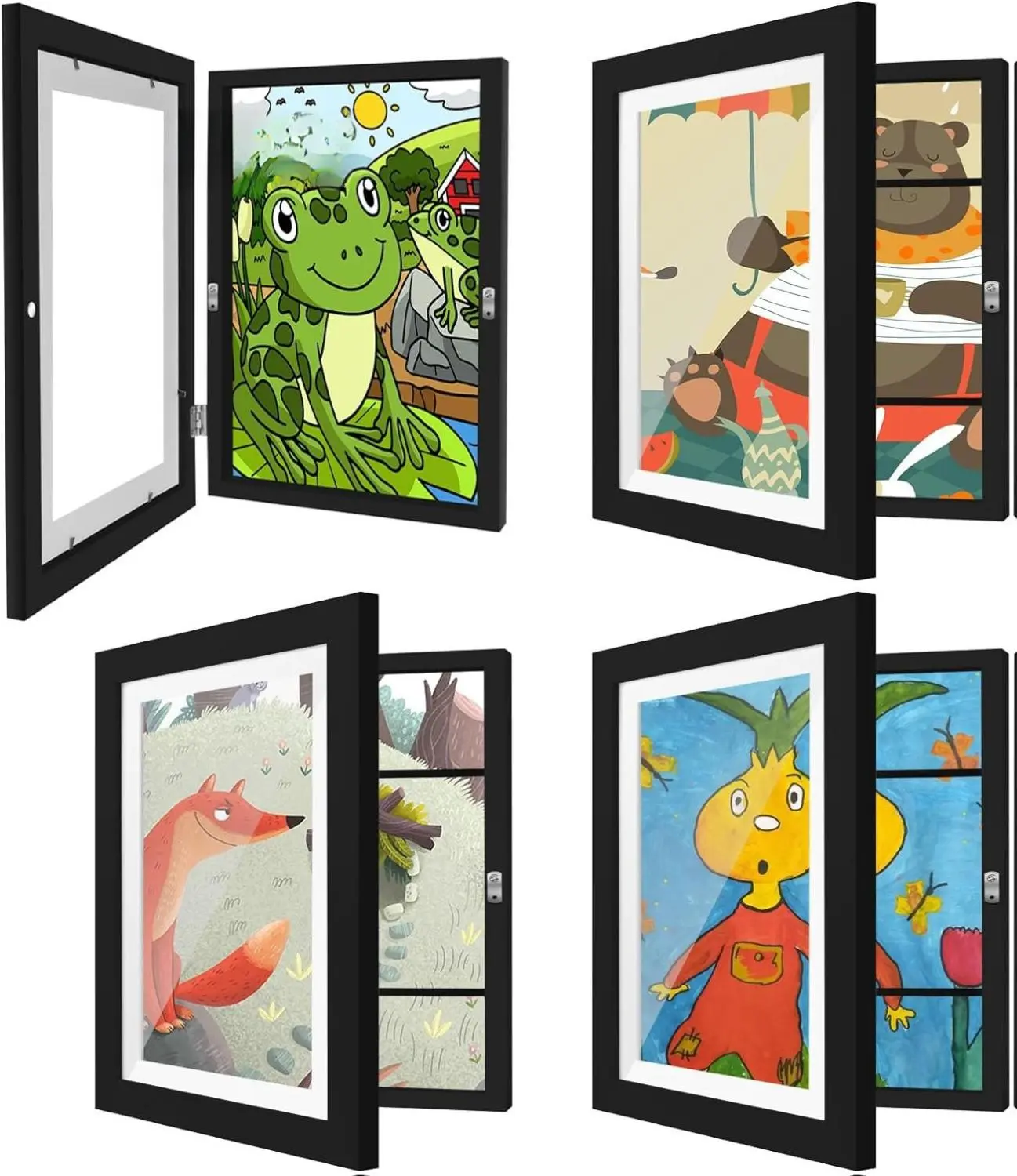 1/4 Pack Kids Artwork Frames Changeable 8.5 x 11 Inch Children Art Projects Kids Art Frames Front Opening Picture Display Frame, Black