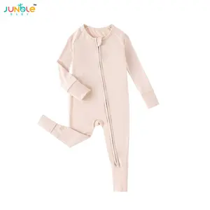 Apricot-colored plain weave | Bamboo-strip zipper one-piece pants