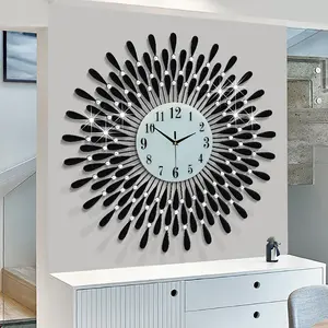 Large Wall Clock for Living Room Decor Non-Ticking Quiet Metal Quartz Clocks Modern Dial Bling Big Crystal Wall Clocks for Home Kitchen Bedroom Indoor Decorative/ 27.5 Inch