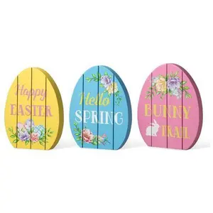 Glitzhome 7.5" Easter Wooden Easter Egg Table Dcor Set of 3