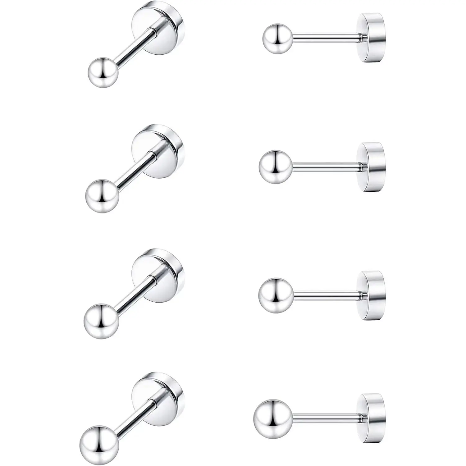 Titanium Earrings Set for Sensitive Ears 20 Gauge Pure Titanium Cartilage Earring Ball Cubic Zirconia G23 Hypoallergenic Flat Back Earrings Studs