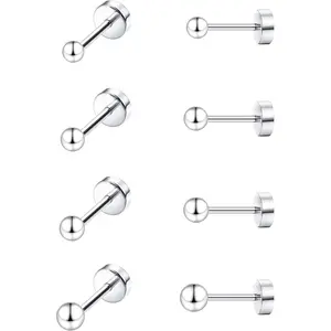 Titanium Earrings Set for Sensitive Ears 20 Gauge Pure Titanium Cartilage Earring Ball Cubic Zirconia G23 Hypoallergenic Flat Back Earrings Studs