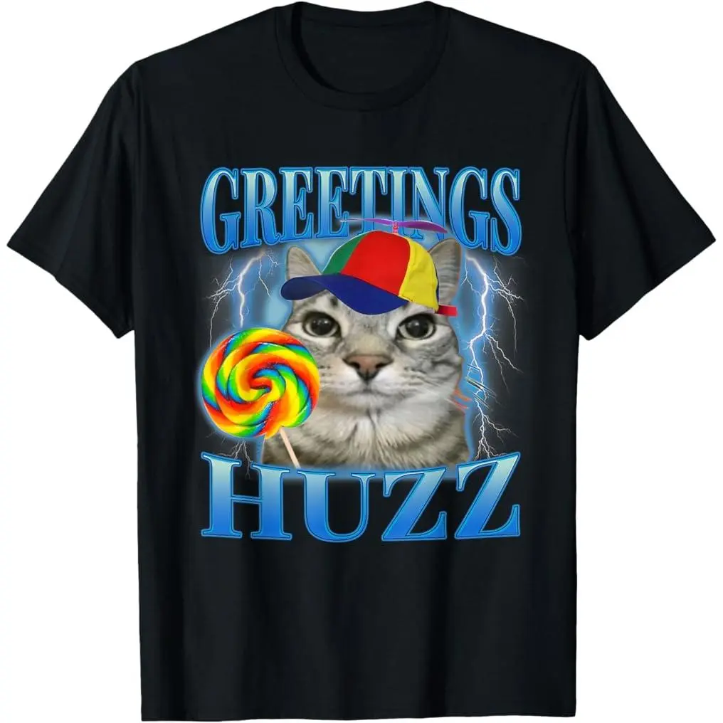 Lollipop Cat Meme Greetings Huzz Funny Silly Cats Humor T-Shirt Funny Tee Streetwear Casual