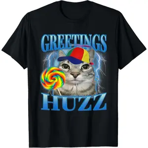 Lollipop Cat Meme Greetings Huzz Funny Silly Cats Humor T-Shirt Funny Tee