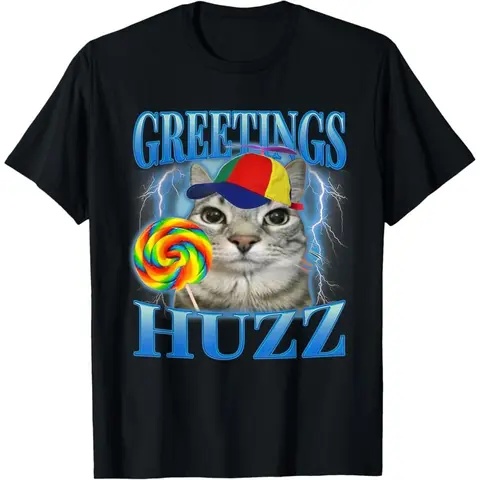 Men's Relaxed Crew Neck Breathable Cotton Graphic Shirt - Funny Animal Print Short-Sleeve Tops, Lollipop Cat Meme, Humorous Slogan Streetwear, Funny Gifts for Guys, All-Seasons Casual Tee