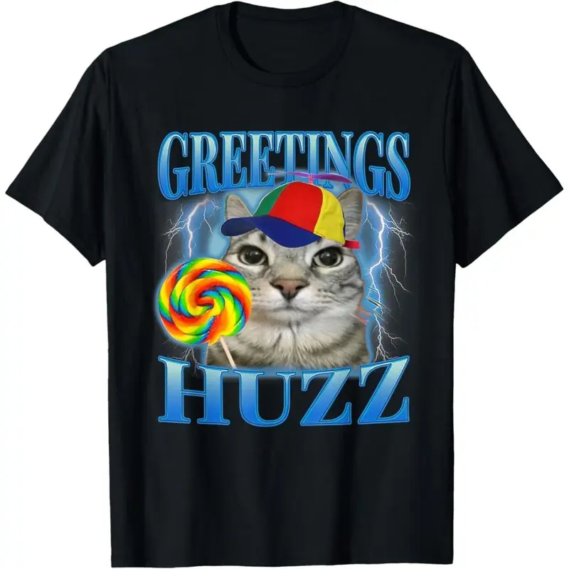 Men's Relaxed Crew Neck Breathable Cotton Graphic Shirt - Funny Animal Print Short-Sleeve Tops, Lollipop Cat Meme, Humorous Slogan Streetwear, Funny Gifts for Guys, All-Seasons Casual Tee