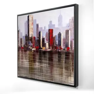 212 MAIN Industrial Cityscape Framed Artwork - 24x24 in Wall Print, Modern Home Decor, Bedroom Building-Themed Accent Piece
