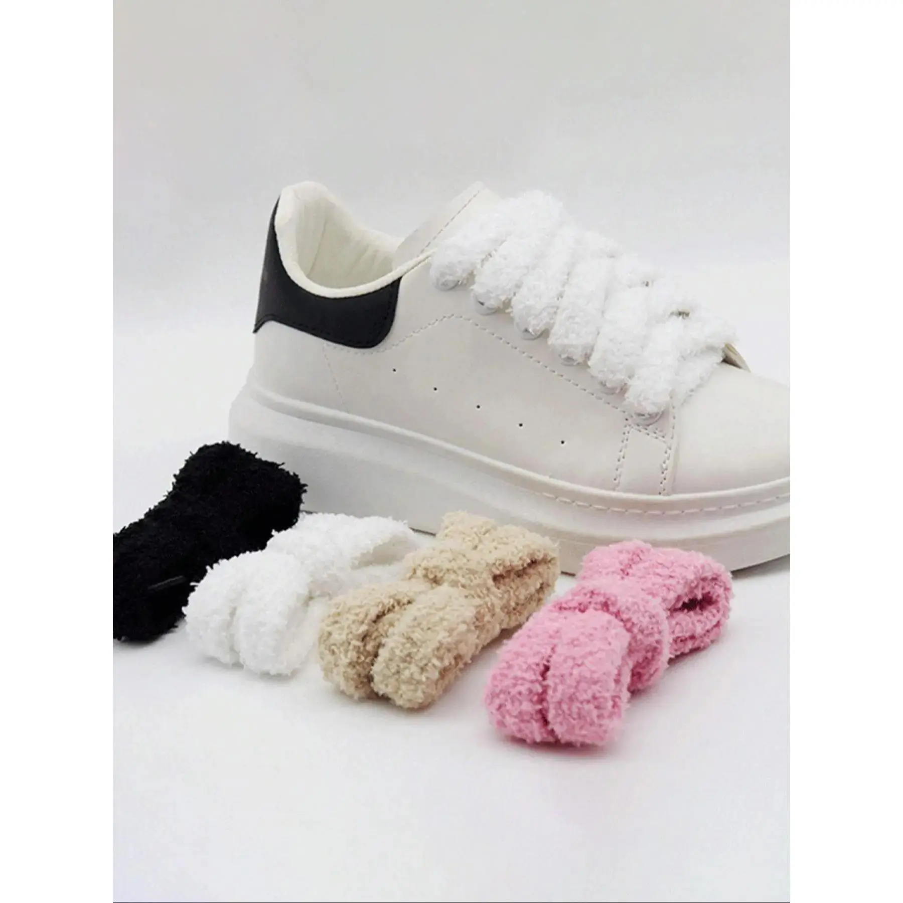 Lab 2024 New Style Solid Color Fluffy Cute Shoelaces, 1 Pair Trendy Wide Lace Casual Shoe Accessory Rope, Shoes Accessories Women & Men