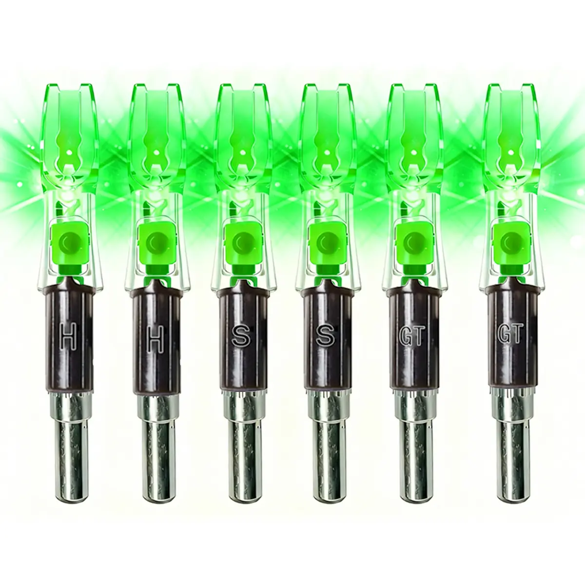 6 Pack X Green Lighted Nocks Universal Fit for Arrows with ID  .204'' .232'' .244'' .248'' Light Up Nocks with ON/Off Switch for Archery Hunting