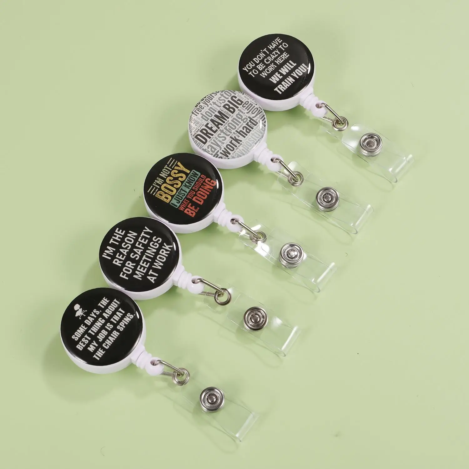 Letter Pattern Badge Holder, 5pcs/set Retractable Badge Reel, Creative Badge Holder with Clip for Office, School, Hospital, Work