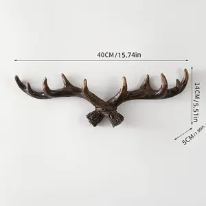 Rustic Resin Deer Antler Wall Hook, Winter Holiday Decoration, Coat & Key Holder, Entryway Wall Art for Home & Retail Displays, Wall Mounted Organizer