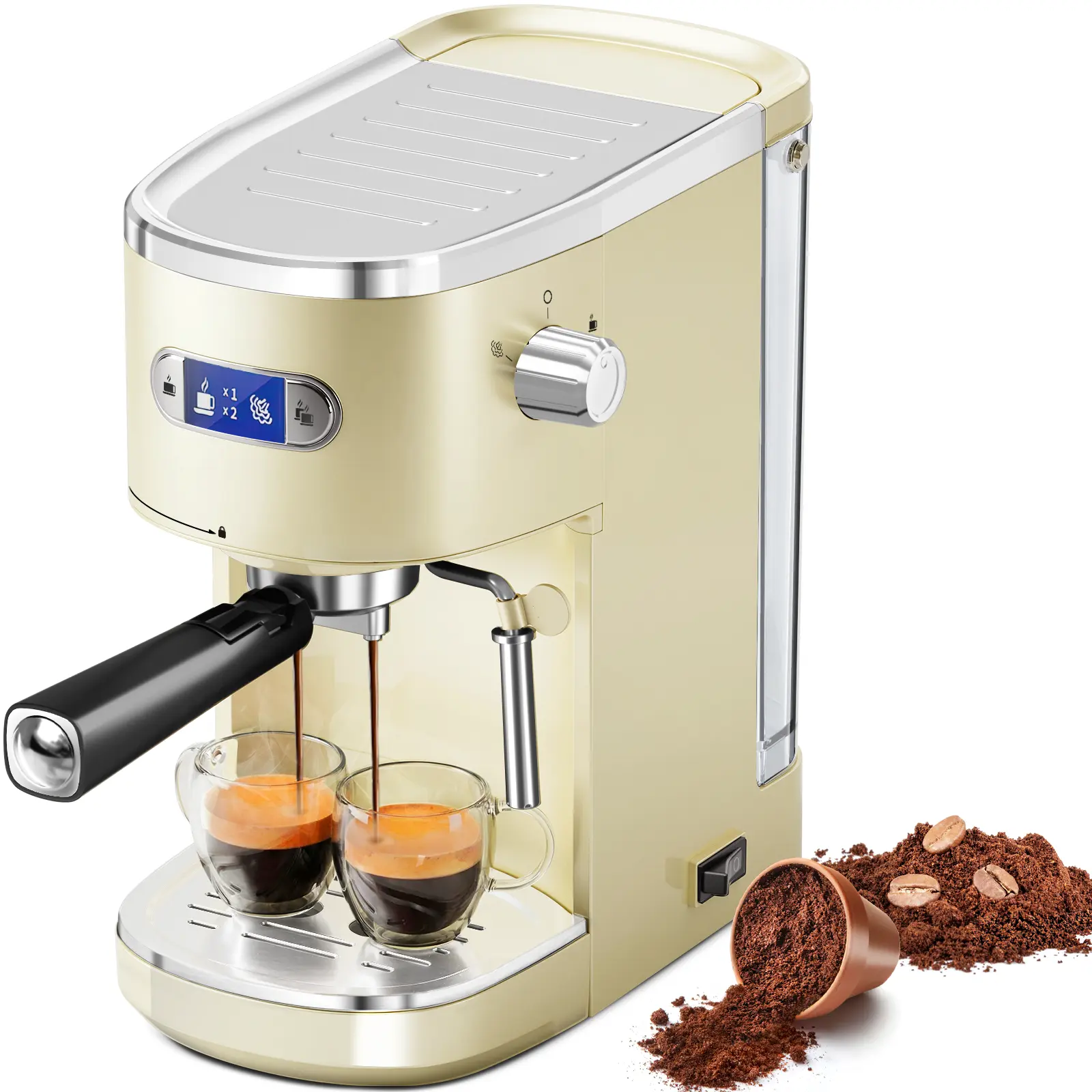 COWSAR Semi-Automatic Espresso Machine (20 Bar, 1350W, Cream White) - Kitchen Appliances Coffee Maker with Milk Frother Steam Wand, Capsule Compatible, 45 oz Removable Water Tank for Cappuccino, Latte at Home, At Home Espresso