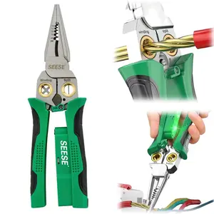 SEESE 8 In1 Wire Stripper Twister for Cutting and Pulling Wires, Multi-Function Wire Stripping Pliers,Cable Scissors,Voltage Tester Pliers, 12V to 250V Live,Null,Hot Wire Judgment AC DC, Audible and Flashing LED Alarms Holiday gifts