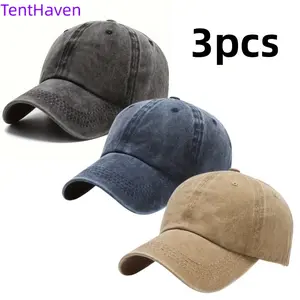 2026 3-pack washed solid color light plate baseball cap, women's spring baseball cap, men's casual duckbill cap, Korean version hat adjustable