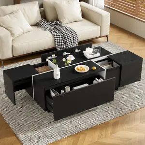 Extendable Coffee Table 47.2-72.7 inch Multi-Functional High-Gloss Finish Living Room Table with 2 Hidden Storage Compartments and 2 Drawers for Living Room, Home Office, Family Room Furniture, Living Room Table for Sofa Side, Bedroom, Office