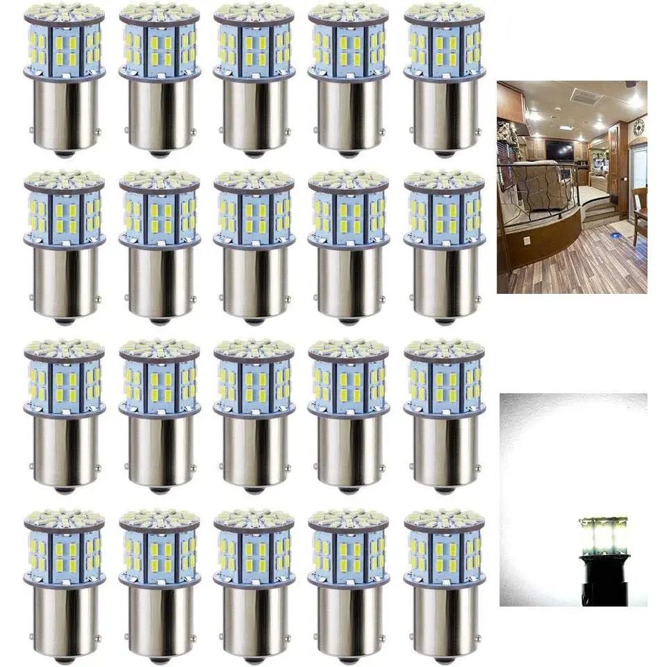 1156 1141 1003 7506 BA15S LED Bulbs Xenon White 20Packs, Super Bright 3014 50SMD, 12V Replacement for RV Camper Trailer Boat Trunk Interior Lights