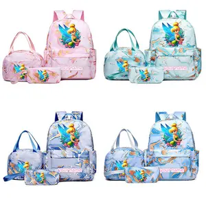 Cartoon character themed marble patterned backpack three piece set, including handbag and pencil case, supports name customization, cute and fun student travel equipment with adjustable shoulder straps, made of nylon material, zipper closure, bult-i
