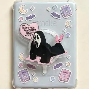 Favorite Scary Movie Quote Kindleholder – Sassy Ghost Laying Down Pose, Pink Horror Magneticphonegrips, Funny Gossip Style Reader Gift