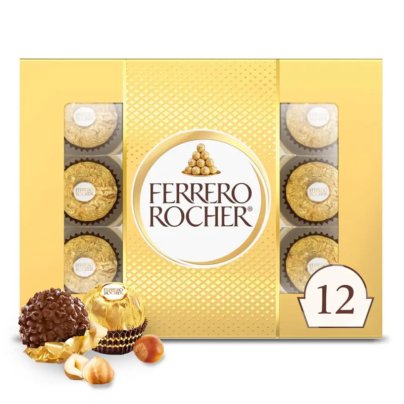 Ferrero Rocher Fine Hazelnut Milk Chocolate, Individually Wrapped Chocolate Gift Box, 12 Count, 5.3 oz