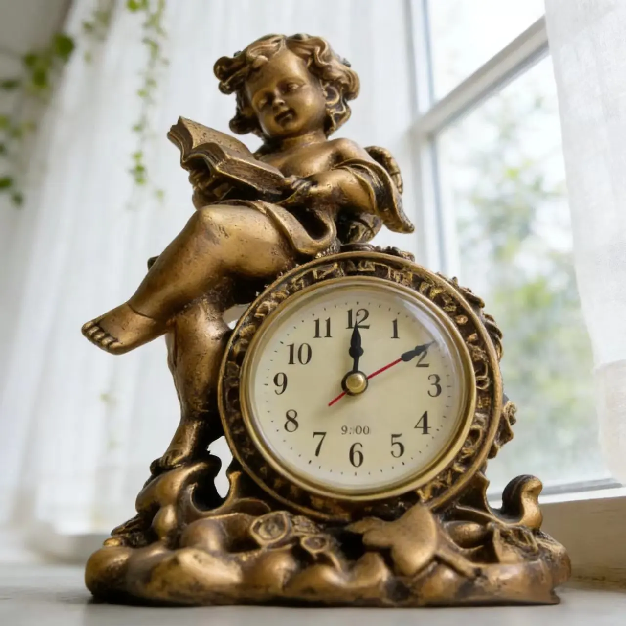 Vintage Bronze Angel Decorative Clock, Resin Carved Desktop Ornament, Home Decor Craft, Soft Furnishing Accessory, Home Decor Accent, Vintage Aesthetic, Decoration