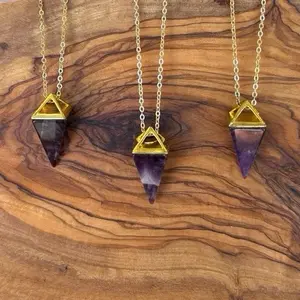 Amethyst Pendulum Crystal Point Necklace
