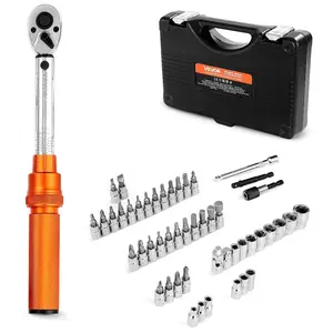 VEVOR Click Torque Wrench Set, 1/4Inch Drive, 20-240 lbf-in/ 2.3-27.1N. m, Dual-direction and Dual Range Scales, 72-Tooth, 3 High Precision, with Bits, Sockets, Adapters, Extension Bar, Orange