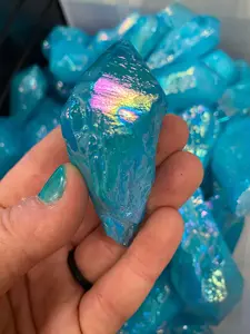 New Moon Beginnings Raw Aqua Aura Quartz Crystal Point - Colorful Blue with Pink & Purple Accents