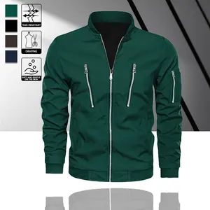 Men's casual stand up baseball collar jacket with multiple pockets, made of durable fabric and decorated with zippers, suitable for cycling, daily wear, sports, and fashion versatility, suitable for spring and summer wear. Aesthetics