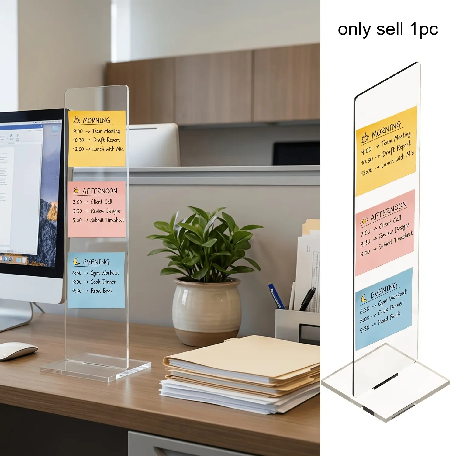 1 detachable transparent acrylic memo board and memo information board bracket, computer screen memo board, message board, office desktop accessories, Office Essentials, Corporate Work Desk Accessories, Cool Office Desk Gadgets