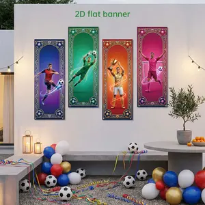 2026 World Cup Football Party Photo Banner Set, Polyester Material, Colorful Background, Player Celebration Pattern, Indoor & Outdoor Decor