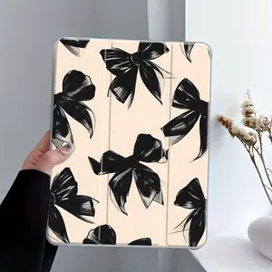 Bow Pattern Tablet Case, Clear Acrylic Protective Case with Pencil Holder, Trifold Stand Protective Cover, Auto Wake/Sleep Tablet Case for iPad, Tablet Casing