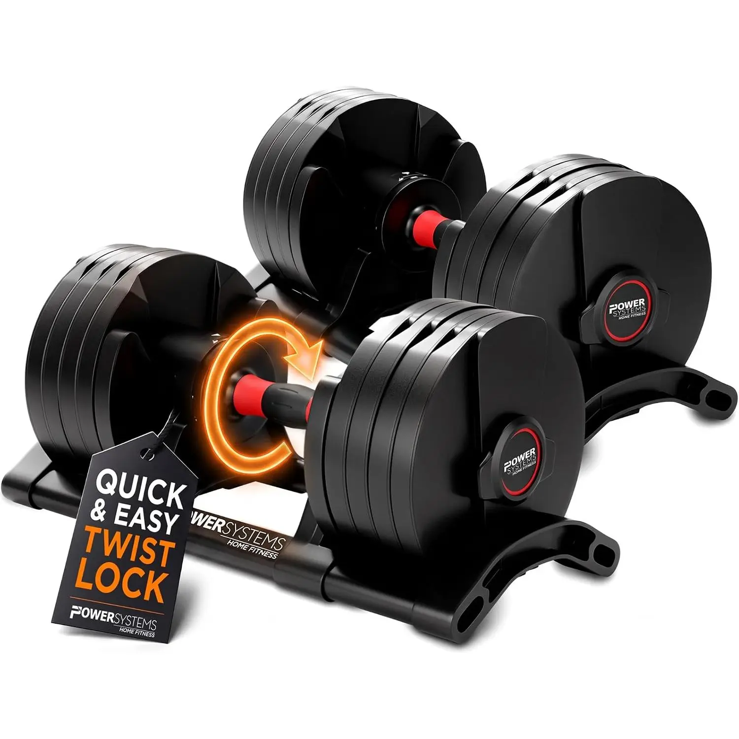 Power Systems Adjustable Dumbbells, 5-50 lbs Pair, TwistLock, Space-Saving Weight Set