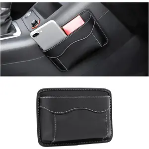 Car Seat Side Pocket Organizer, PU Leather Mini Storage Bag for Auto Door Window Console, Pen Phone Holder Tray Pouch Vehicle Seat Gap Filler for Organize Document, Registration, Notepad (Black)