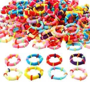 200 count Colorful Elastic Hair Ties Seamless Cotton Hairband Ropes Soft Small Ponytail Holders Fashion Stretchable No Crease  Hair Accessories for   Girls , Mixed Colors