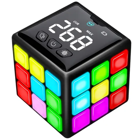 XINBEIYA Rechargeable Game Cube with Rechargeable Battery & USB Cable - 15 Brain & Memory Video Games, Score Screen, Dynamic Music - Children Development Toy Gift for Kids Ages 6+ (Black)
