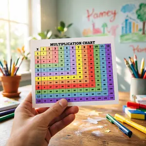 Colorful Multiplication Table Poster, Math Learning Aid for Grades 1-12, Visual Memory Chart for Elementary School, Fun Color-Coded Design