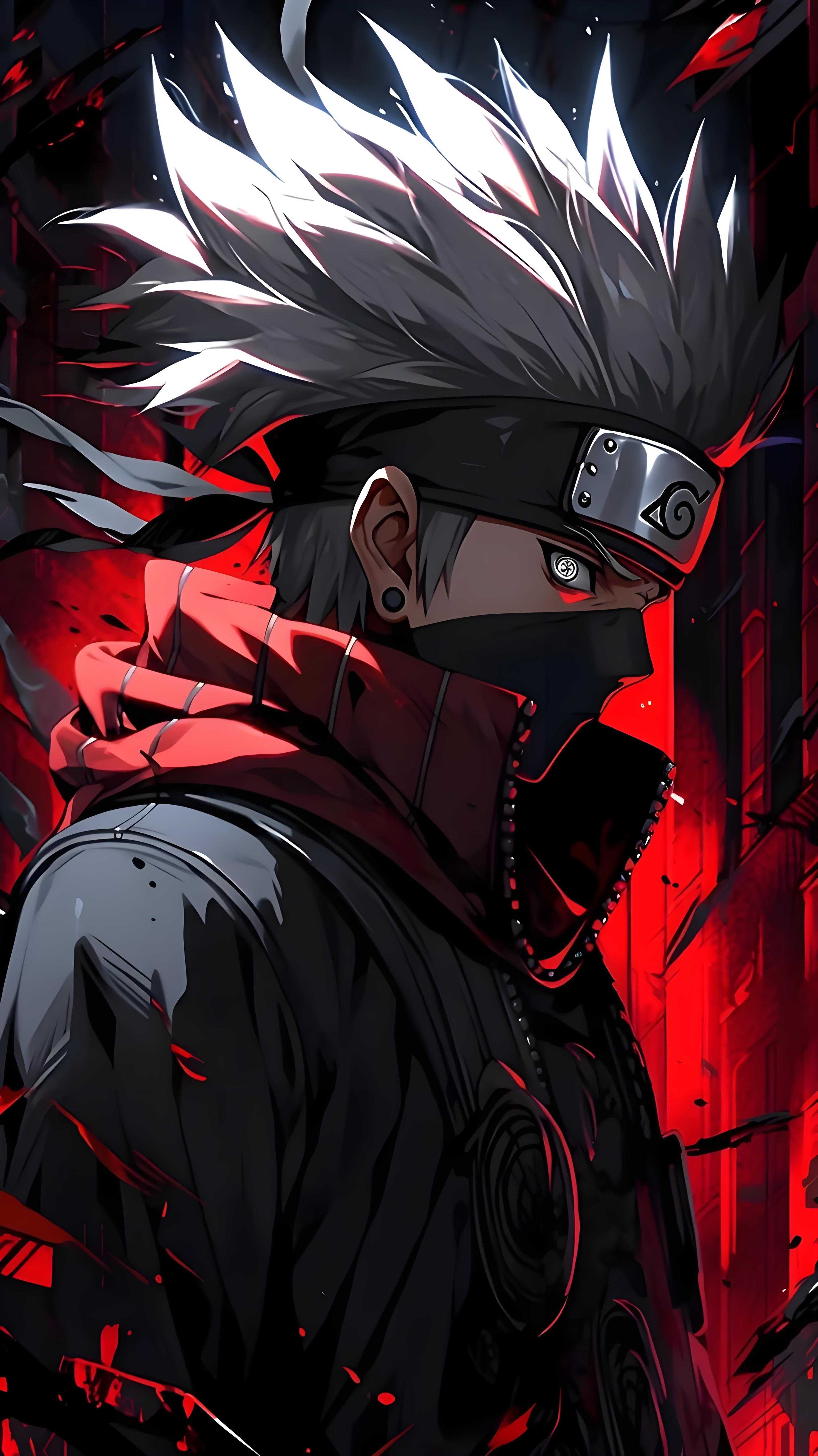 Kakashi Hatake Sharingan Eyes Naruto Shippuden Neon Dark Cyber Wood Canvas Poster Print - 16×24inch(40×60cm) Fade-Resistant Blade-Mounted Lightweight Anime Wall Art, Hanger-Included Bedroom Decor Gift