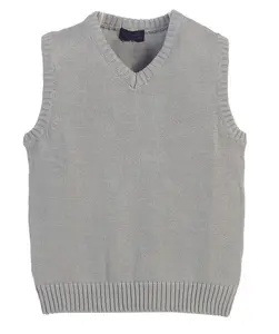 Boys Plain V-Neck 100% Cotton Knitted Pullover Sweater Vest- Gray